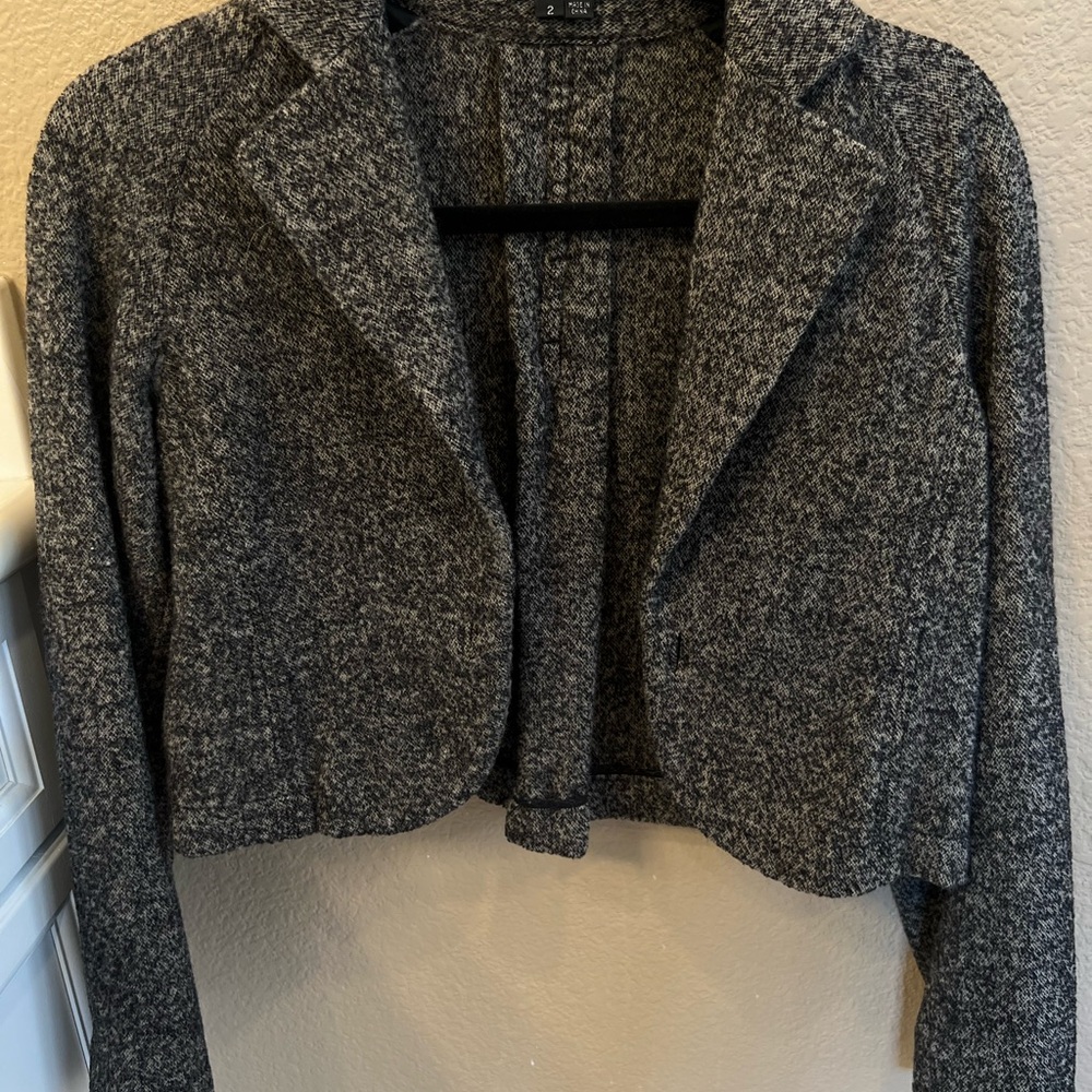 Theory Gray Tweed Cropped Blazer Jacket